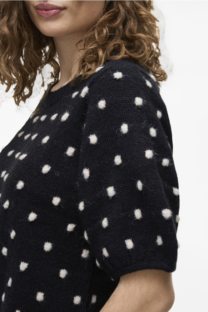 VIDOTTIE 2/4 SLEEVE KNIT TOP 14103431 BLACK BEAUTY/BIRCH DOTS
